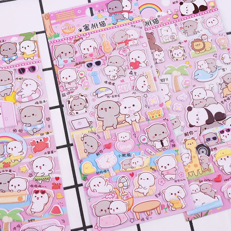 1Sheets Cute Puffy Stickers Cat 3D Kawaii Kids DIY Creative Stationery