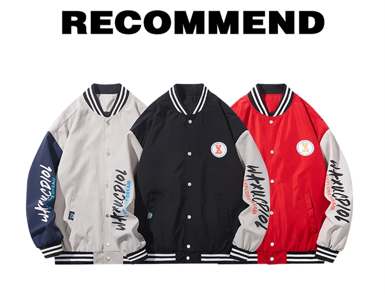 Varsity Single Breasted Baseball Jacket Men 2022 Autumn Japanese Letters Print Streetwear Hip Hop Patchwork Bomber Jackets Coat men's coats & jackets