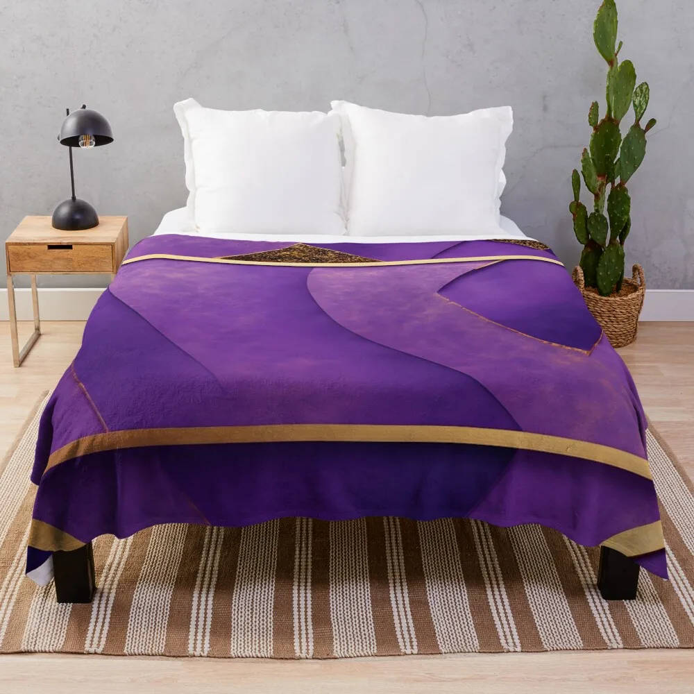 

Abstract, Geometric, Dark Purple, Grape Purple, Purple, Gold, Art Deco Throw Blanket bed plaid