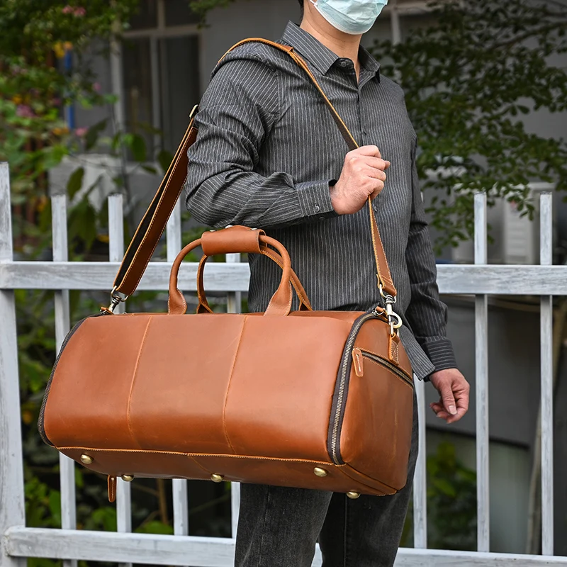 Large Leather Duffle Bag With Shoe Compartment