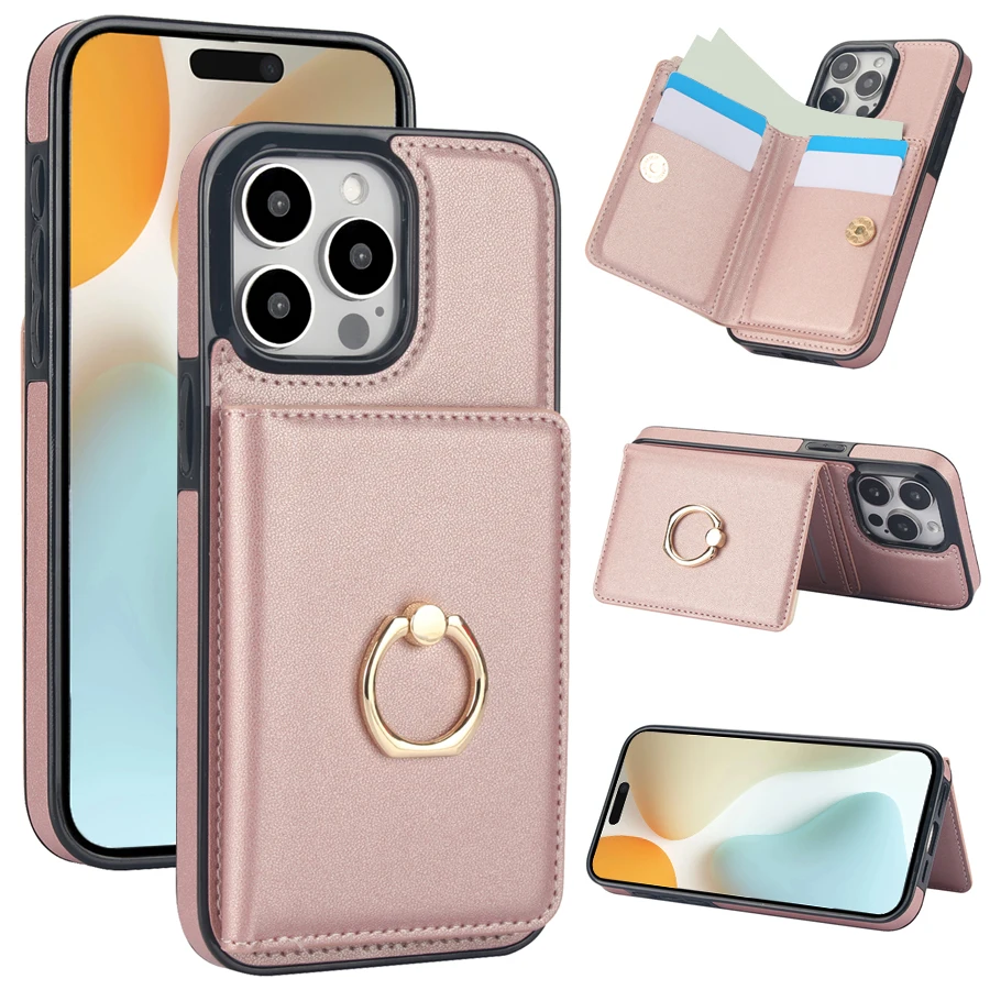 RFID Blocking Leather Wallet Case with Card Slot and 360° Magnetic Kickstand