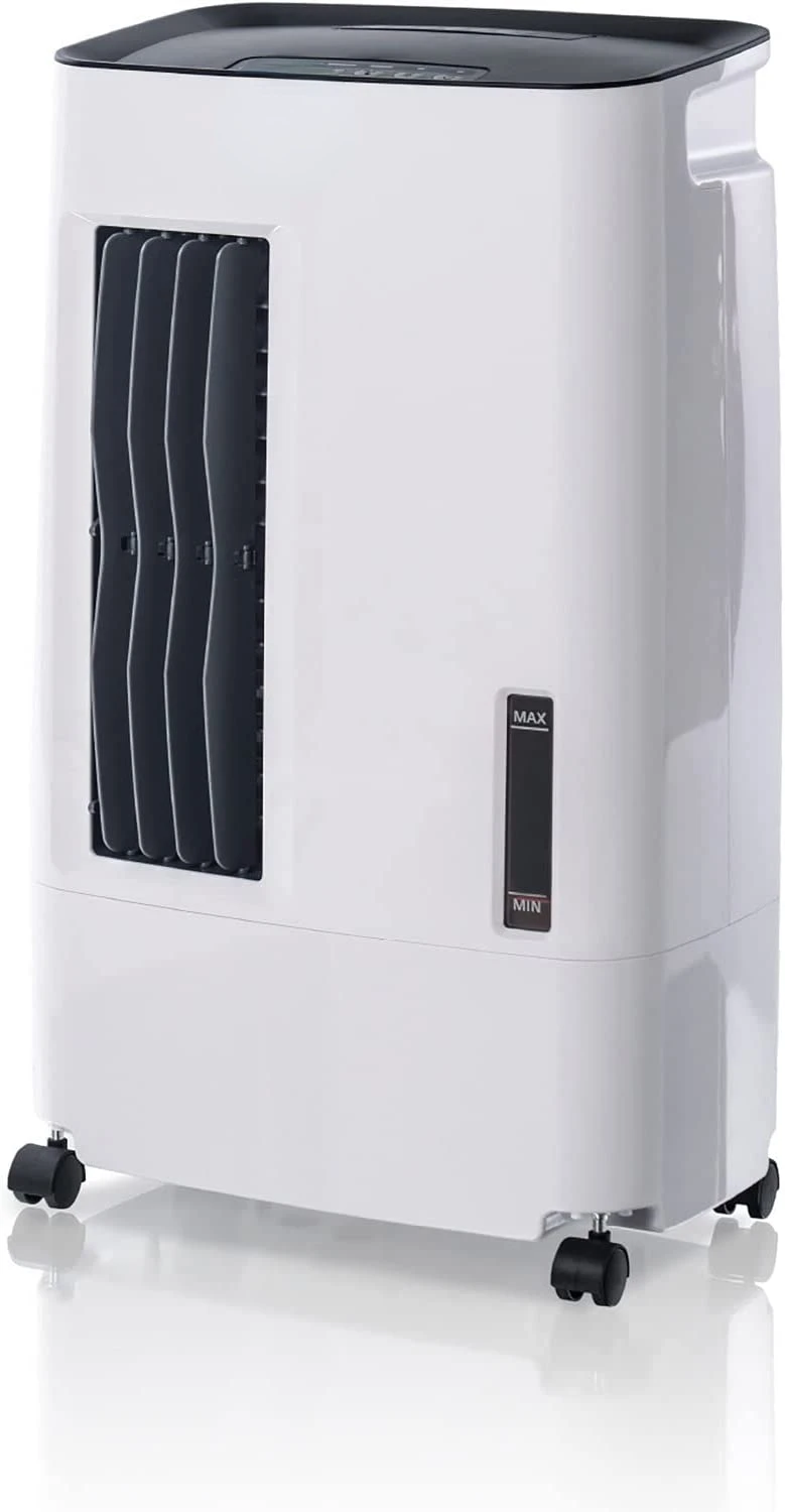

Low Energy, Compact Portable Evaporative Cooler with Fan & Humidifier, Carbon Dust Filter & Remote Control, White Fans handheld