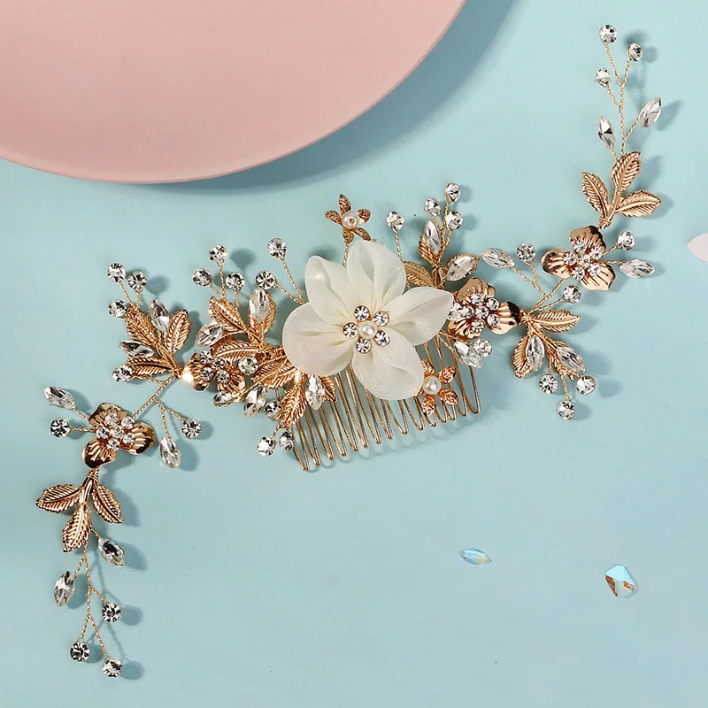 Gold Color Hair Comb Pearl Rhinestone Wedding Hair Accessories for Women