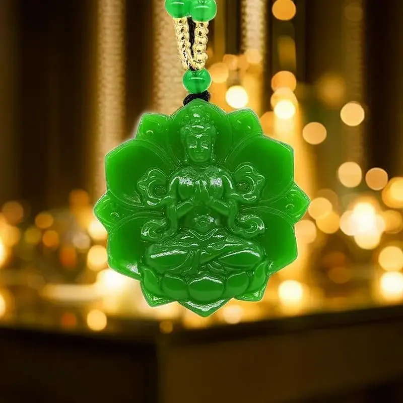 

Jade Guanyin Pendant Accessories Gemstone Necklace Stone Green Jewelry Charms Men Gift Man Amulet Vintage Luxury Jasper Natural