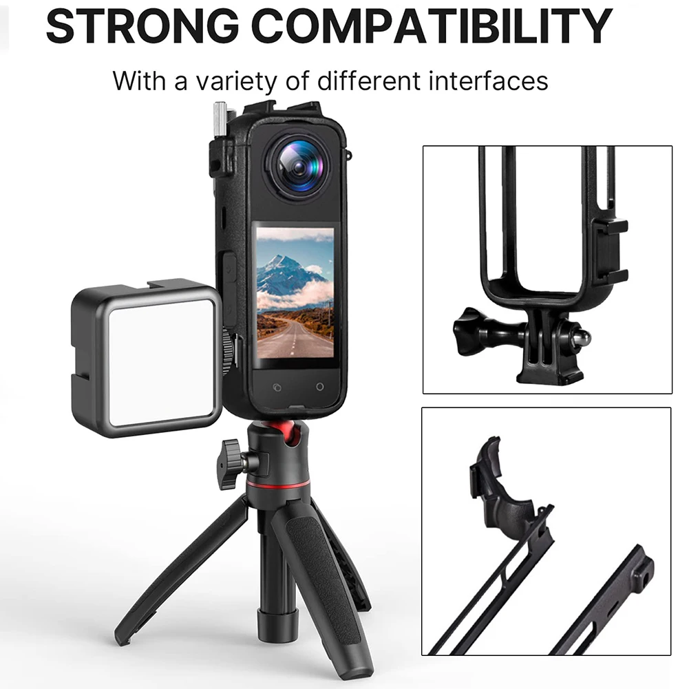 PC 플라스틱 내구성 하우징 케이지, 어댑터 마운트 및 나사, 마모 방지 커버 케이스, Insta360 X4 용 1/4 인치 나사 구멍 및 2 콜드 슈