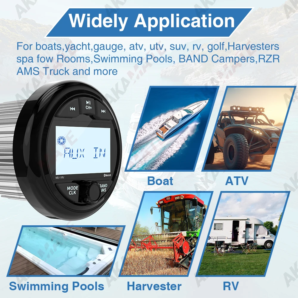 AKAMATE Boat Radio Marine Machine Waterproof Speaker FM AM Antenna Radio Receiver Bluetooth MP3 Player For RV ATV UTV SPA RZR boat radio player marine speakers marine multimedia player