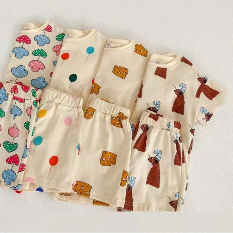 Baby Pajamas Sets Cartoon Child Pajamas Toddler Summer Short Sleeve Baby Nightwear Pyjamas Cute Balloon Kids Homewear Clothes