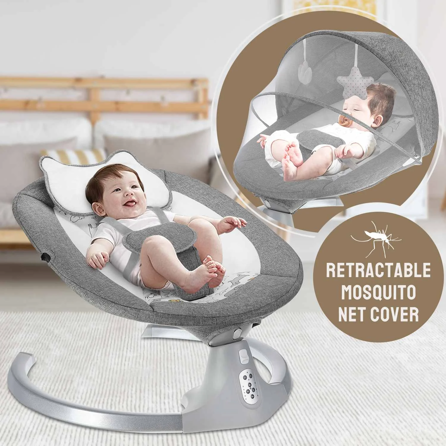 transat bébé Balançoire électrique pour bébé, transat avec bluetooth,  musique, 5 vitesses, berceau, télécommande, bascule, gris - AliExpress