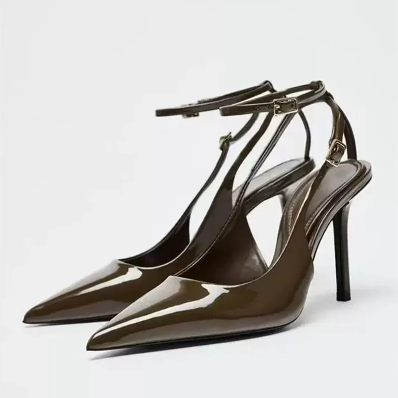 Sexy Pointed Toe Ankle Straps Buckle Women Pumps Patent Leather Slingbacks High Heels Elegant Party Shoe Stiletto Heeled Sandals 19 Sexy Pointed Toe Ankle Straps Buckle Women Pumps Patent Leather Slingbacks High Heels Elegant Party Shoe Stiletto Heeled Sandals