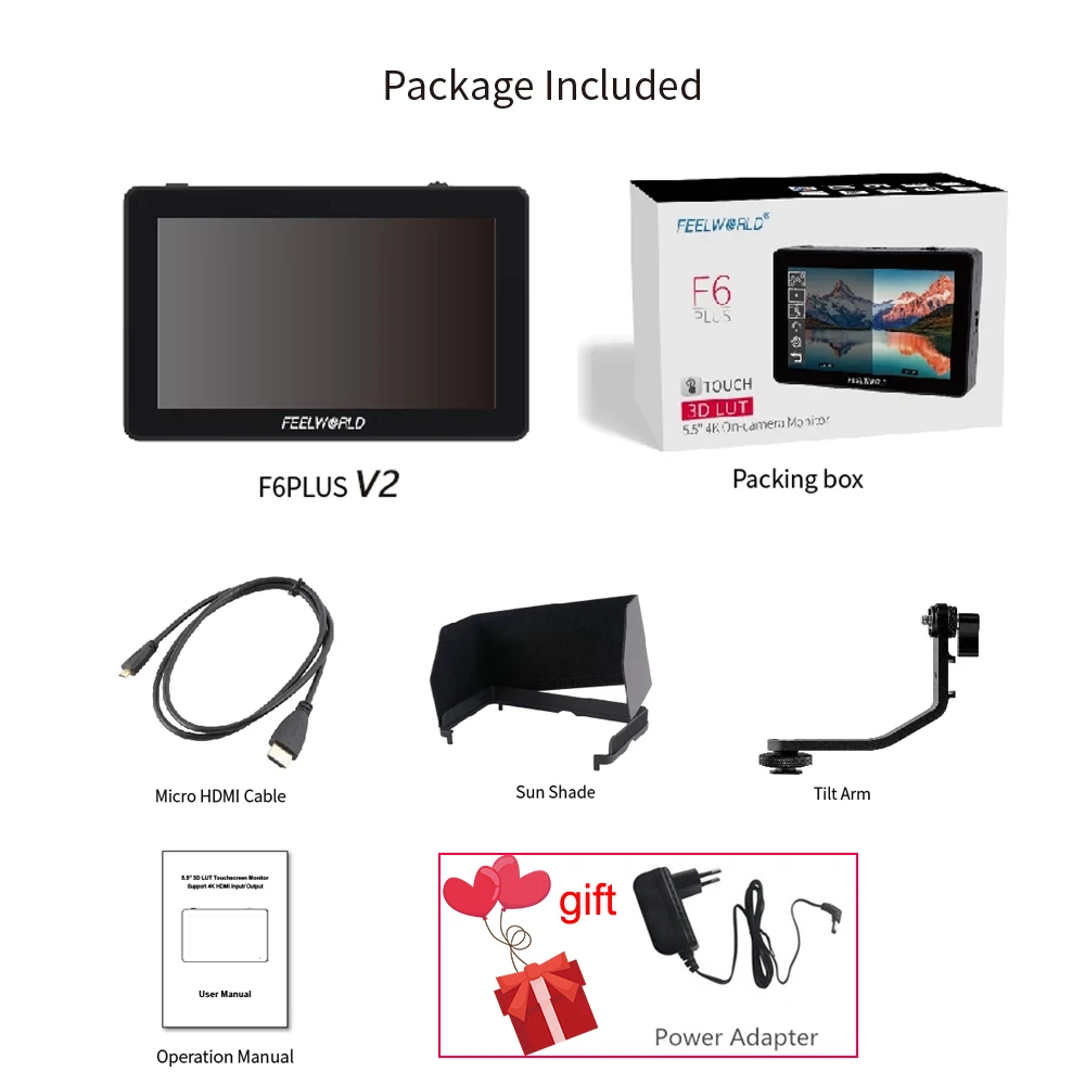 FEELWORLD F6 PLUS V2 4K Monitor 6 Inch on Camera DSLR Field Monitor 3D LUT Touch Screen IPS FHD 1920x1080 Video Camera