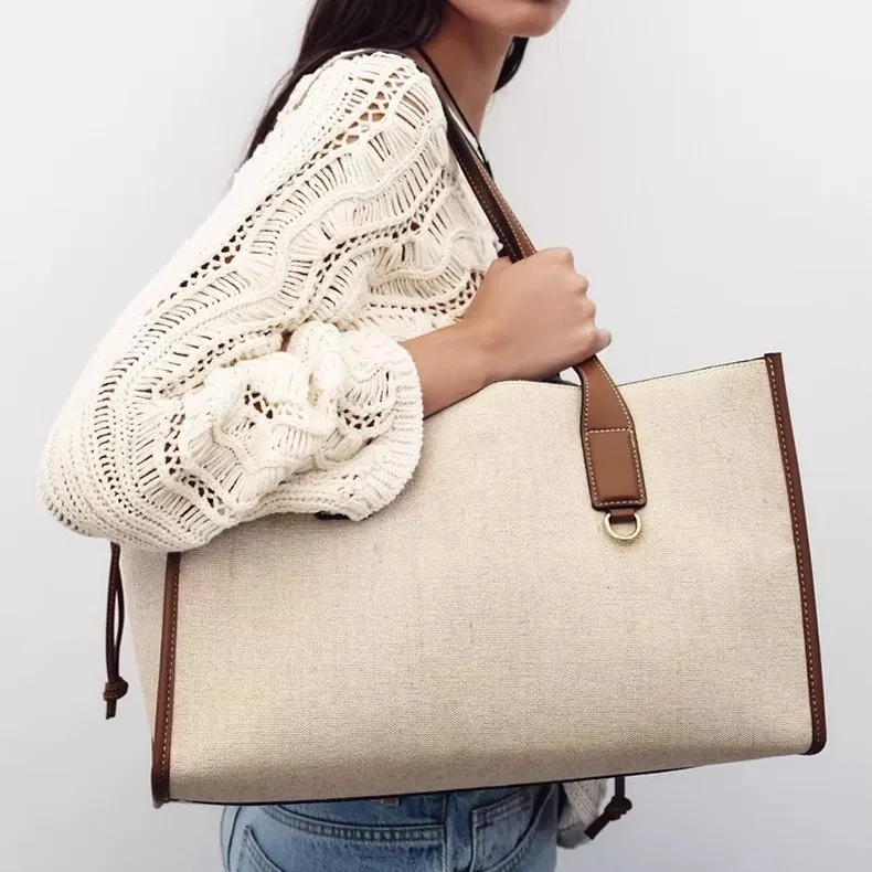 Leisure Large Capacity Canvas Handbags for Women New Commuter Versatile Single Shoulder Underarm Bags Retro Contrast Tote Bag