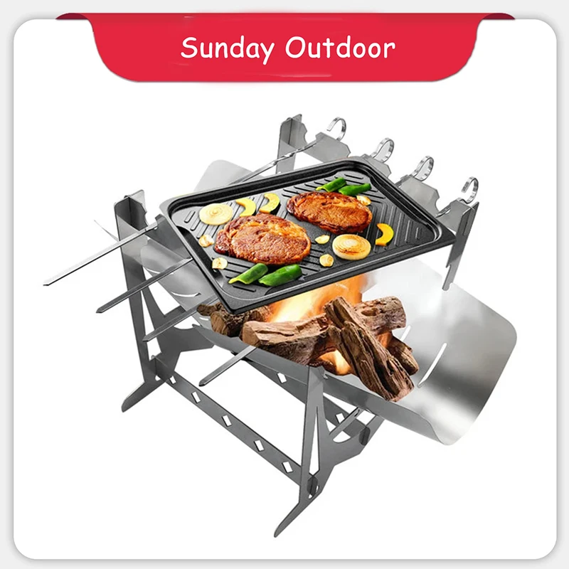 

Stainless Steel Convenient Card Barbecue Grill Outdoor BBQ Wood Stove Camping Bonfire Stove Burning Rack