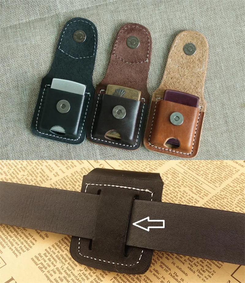 Custodia per Accendino, Custodia Protettiva per Accendino in Pelle PU, Custodia per Accendino con Passante per Cintura Tascabile, Custodia per Accendino con Fibbia Magnetica