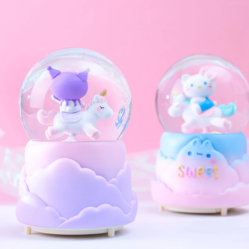 

Sanrio Hello Kitty Kuromi Cartoon Anime Action Figure Model Music Box Cartoon Glowing Desktop Ornaments Cute Toy Children's Gift