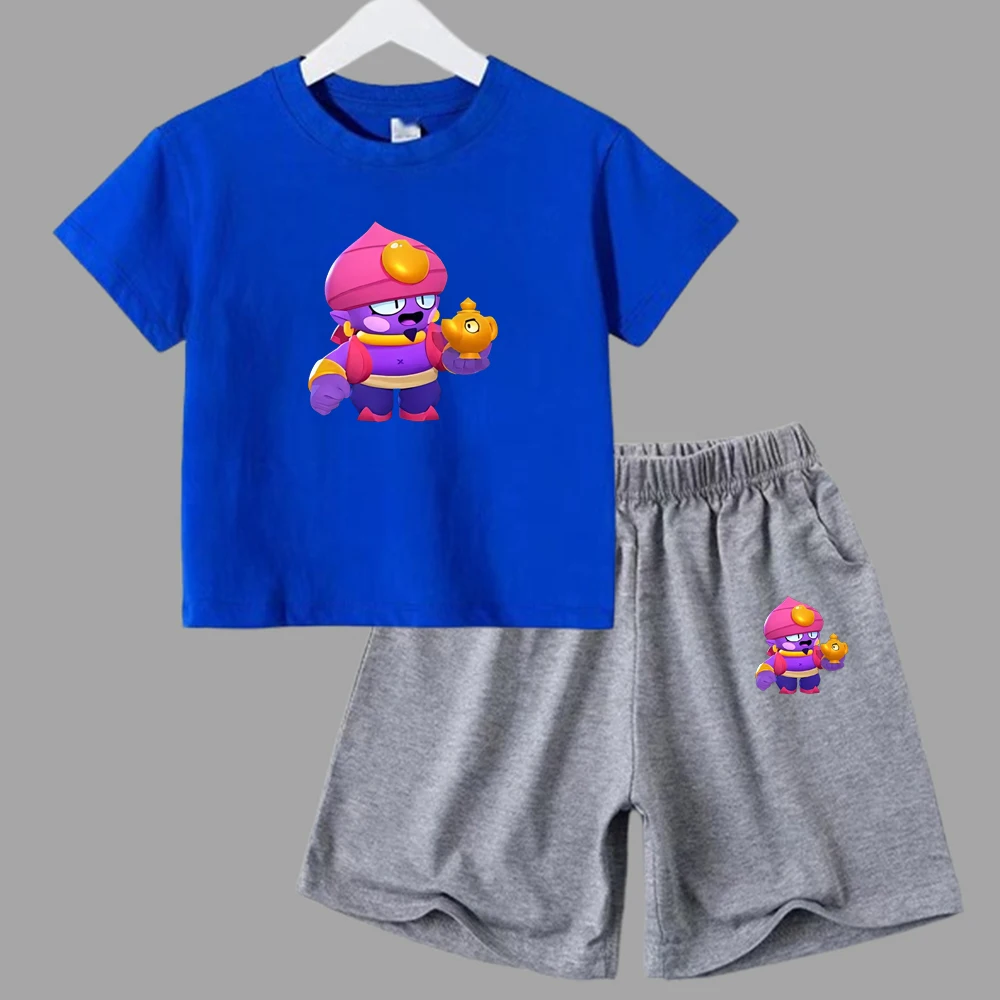 thumbnail image 1 of Conjunto de ropa de verano para niñas y adolescentes, camisetas y pantalones cortos de Anime de lucha para niños y niños, traje de 2 piezas, atuendo informal para niños, chándal, 1 of 5