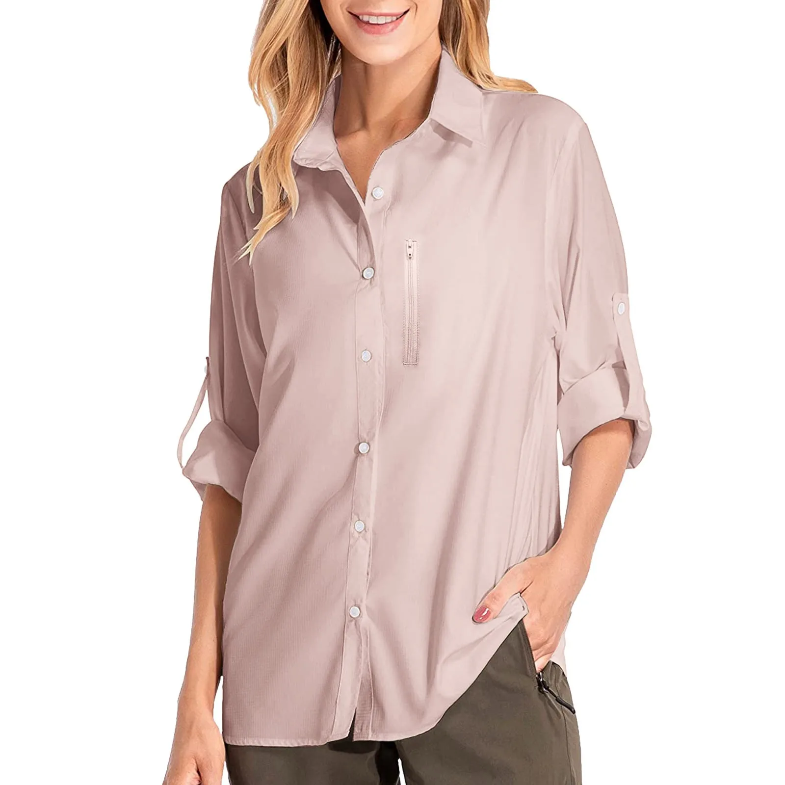 Womens UPF 50+ Sun Shirts Long Sleeve Outdoor Cool Quick Dry Fishing Hiking Shirt Turn-down Collar Button Blouses