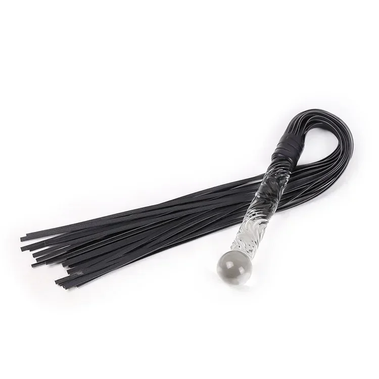 Sex Toys for Couples Black Leather Pimp Whip Crystal Glass Dildo Handle Anal Plug Racing Riding Flogger Bdsm Bondage