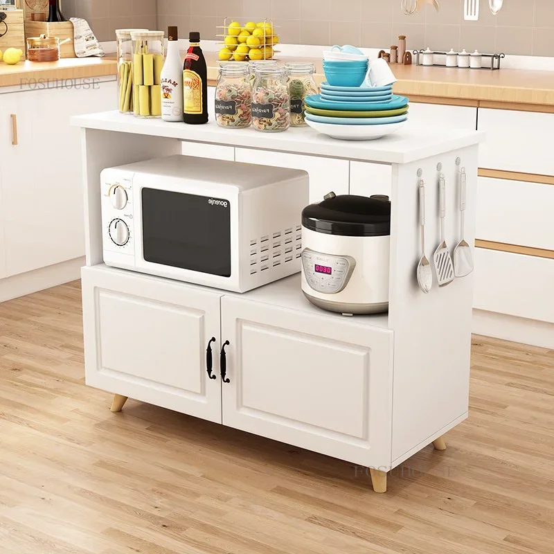 Double Layers Wooden Kitchen Cabinet with Door for Microwave Oven Kitchenware Storage Organize Cupboard Kitchen Shelf Rack c