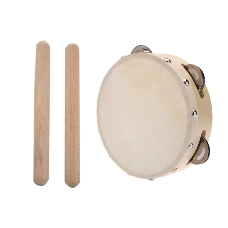 

2 Pcs Percussion Rhythm Sticks Children Musical Toy Gift & 1 Pcs 6In Hand Held Tambourine