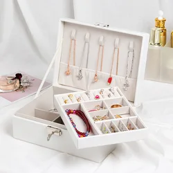 PU Leather Jewelry Storage Boxes Korean Double Layer Large Capacity Jewelry Organizer Case Necklace Earring Ring Holder Display