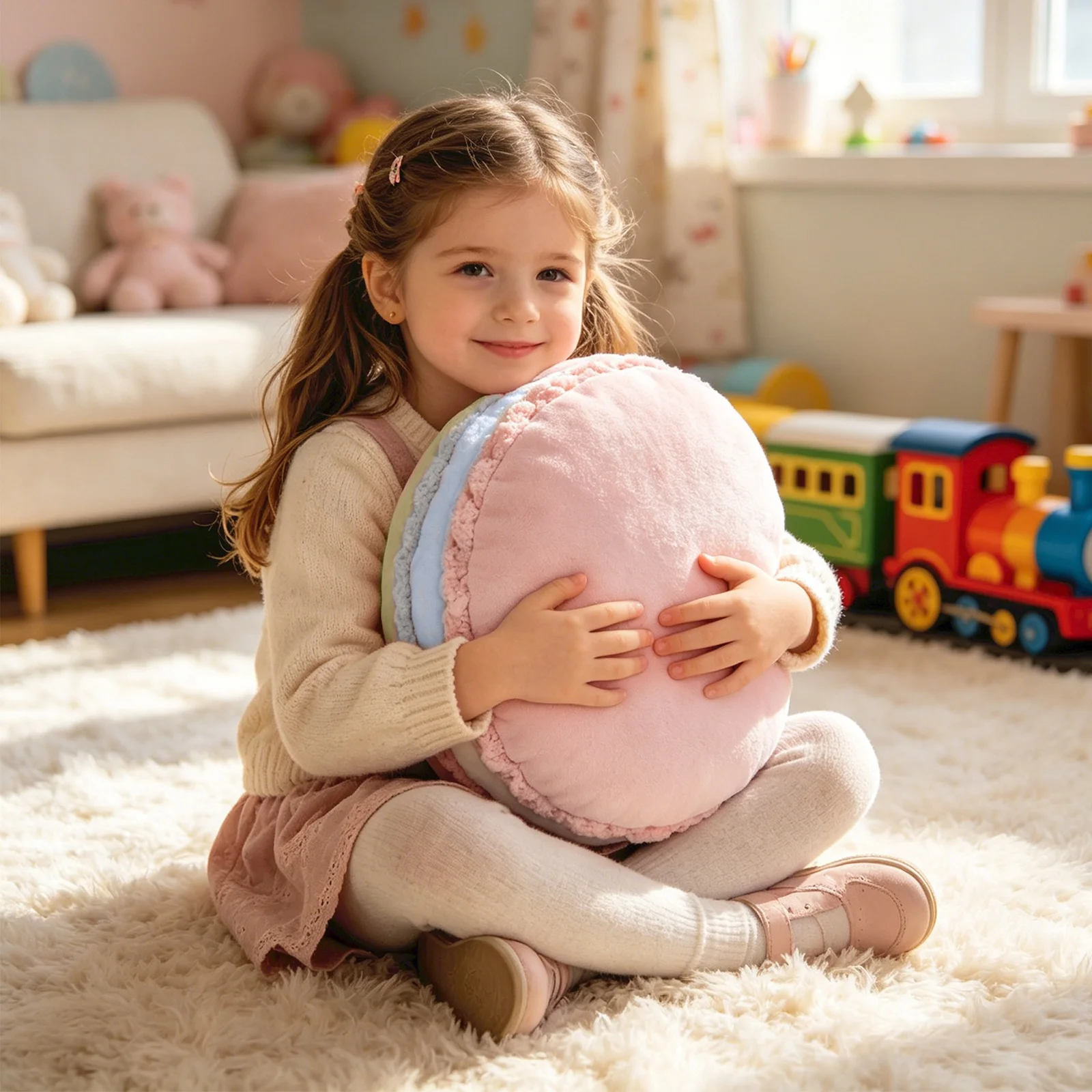 Colorful Macaron Plush Round Decorative Cushion - Soft and Cute Plush Toy Pillow