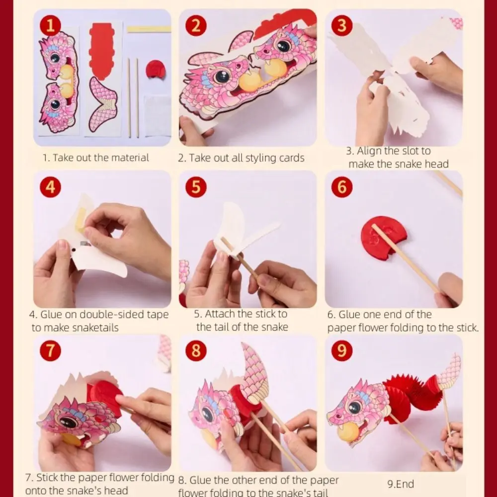 Chinese Tradition Lion Dance 2025 Jubilant Mini Snake DIY Steric Paper Snake Paper Flower Folding Spring Festival