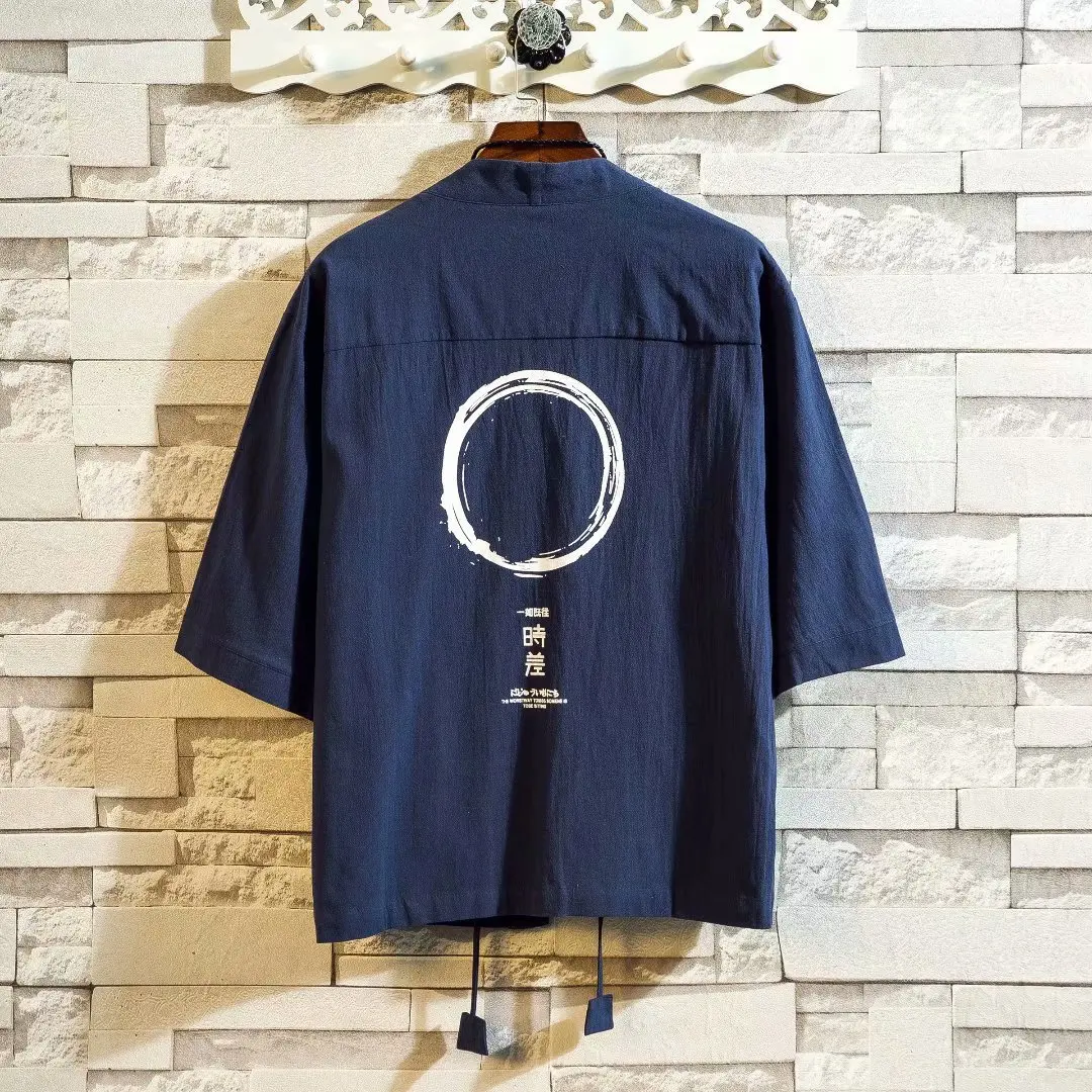 

2023 High quality Japanese retro lazy style kimono with 5/4 sleeves loose fitting cardigan shirt and men's Daopao jacket