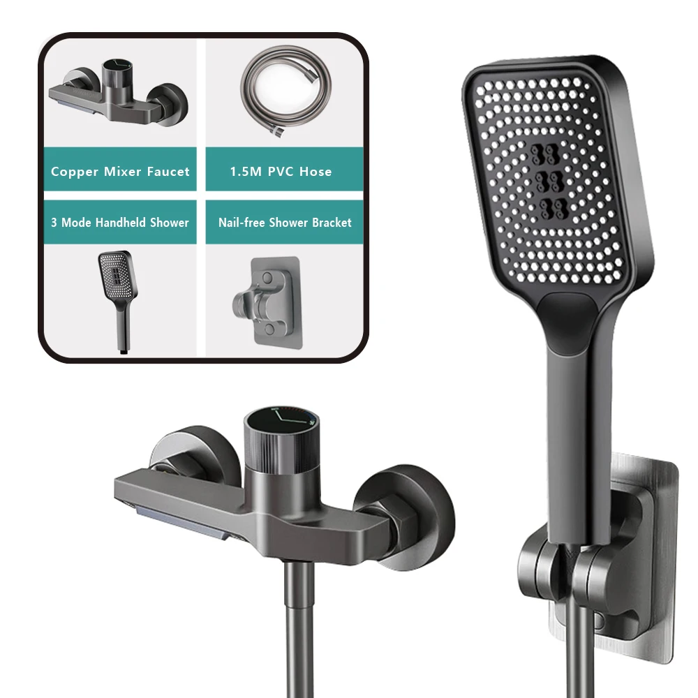 ห้องน้ําน้ําตกก๊อกน้ําทองเหลืองอ่างอาบน้ําร้อนและเย็นฝักบัวระบบ Hand Shower Wall Mount ฝักบัวแตะชุด 1