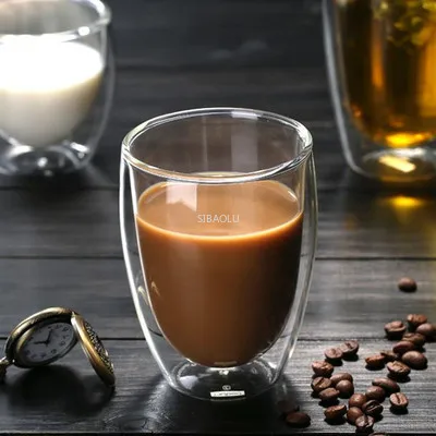 2pc/6pc Double-layer Heat-resistant Glass Coffee Cup Transparent Tea Beer Coffee Water Cups Heat Preservation cup Gift set