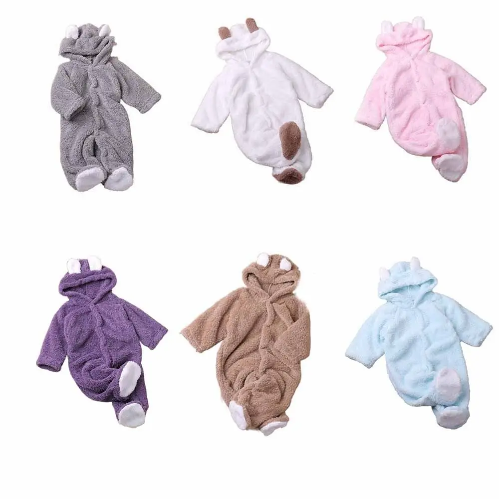 Cute Warm Baby Jumpsuits Hooded Long Sleeve Infant Rompers 3-6 Months Newborn Onesie Autumn Winter