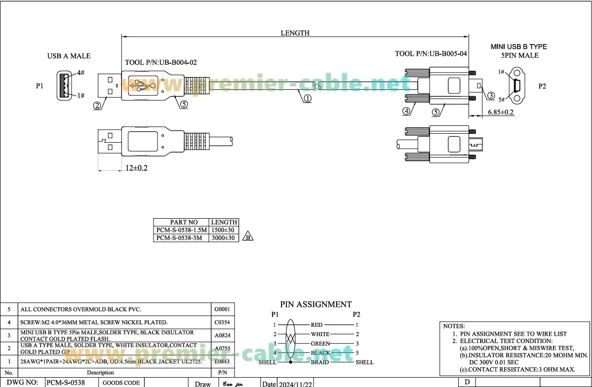 USB A zu Mini USB B mit Schraubverschluss 480Mbps USB 2.0 Lade- und Datenkabel Mini USB 5-Pin Kabel für Industriekameras – Detail 1