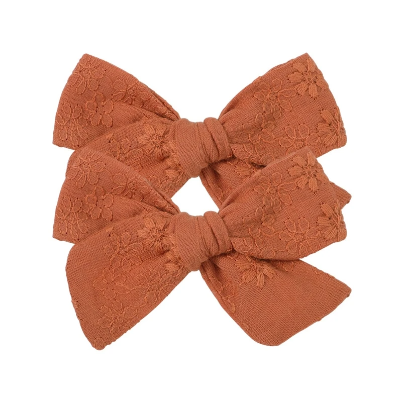 2Pcs 달콤한 꽃 자수 어린이를위한 솔리드 컬러 Bowknot 헤어 클립 소녀 악어 머리핀 공주 모자를 쓰고 있죠