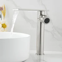 ห้องน้ําน้ําตกอ่างล้างหน้าก๊อกน้ําสีดําก๊อกน้ําทองเหลืองก๊อกน้ํา Hot & Cold Water Mixer Vanity TAP Deck ติดตั้งอ่างล้างหน้า TAP 4