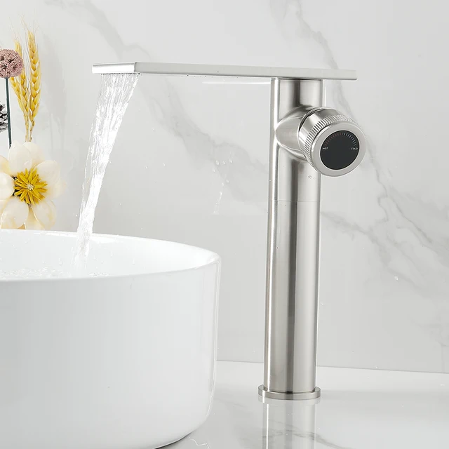 ห้องน้ําน้ําตกอ่างล้างหน้าก๊อกน้ําสีดําก๊อกน้ําทองเหลืองก๊อกน้ํา Hot & Cold Water Mixer Vanity TAP Deck ติดตั้งอ่างล้างหน้า TAP 4