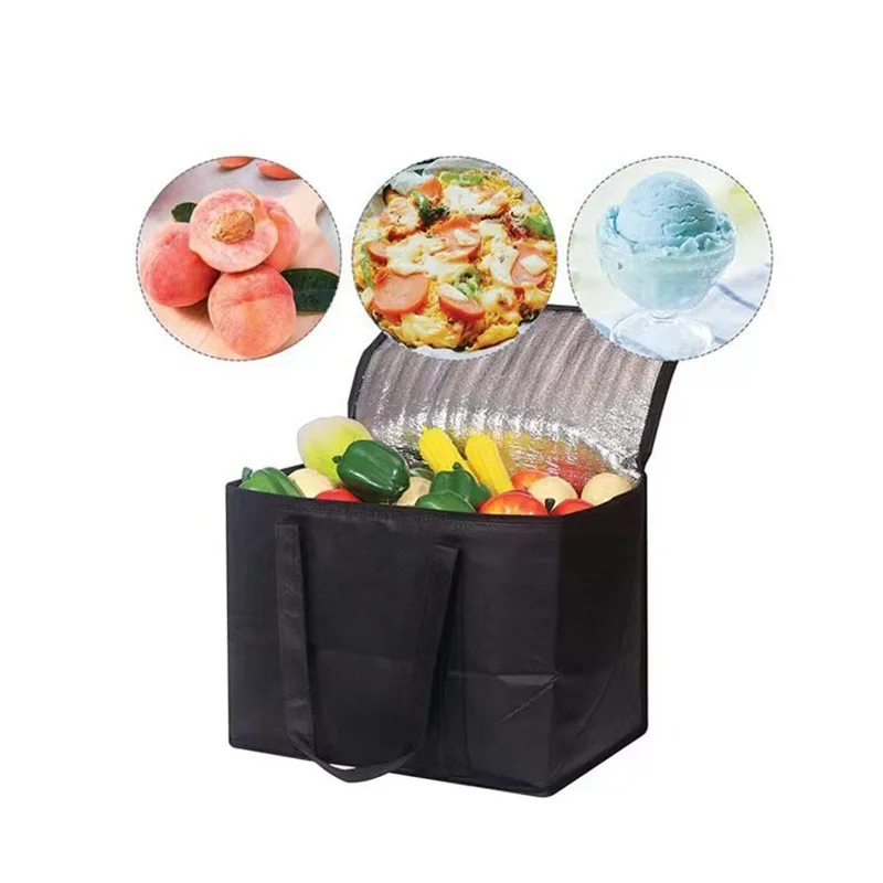 Foldable Insulated Reusable Soft Cooler Bag with Large Capacity for Hot and Cold Food Delivery