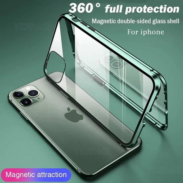 Magnetic Case For Iphone 14 13 12 11 Pro Max Xs Max Xr 7 8 Plus Mini,  Magnetic Adsorption Double-sided Screen Protector Clear Back Metal Bumper  Phone Cases Cover - Temu