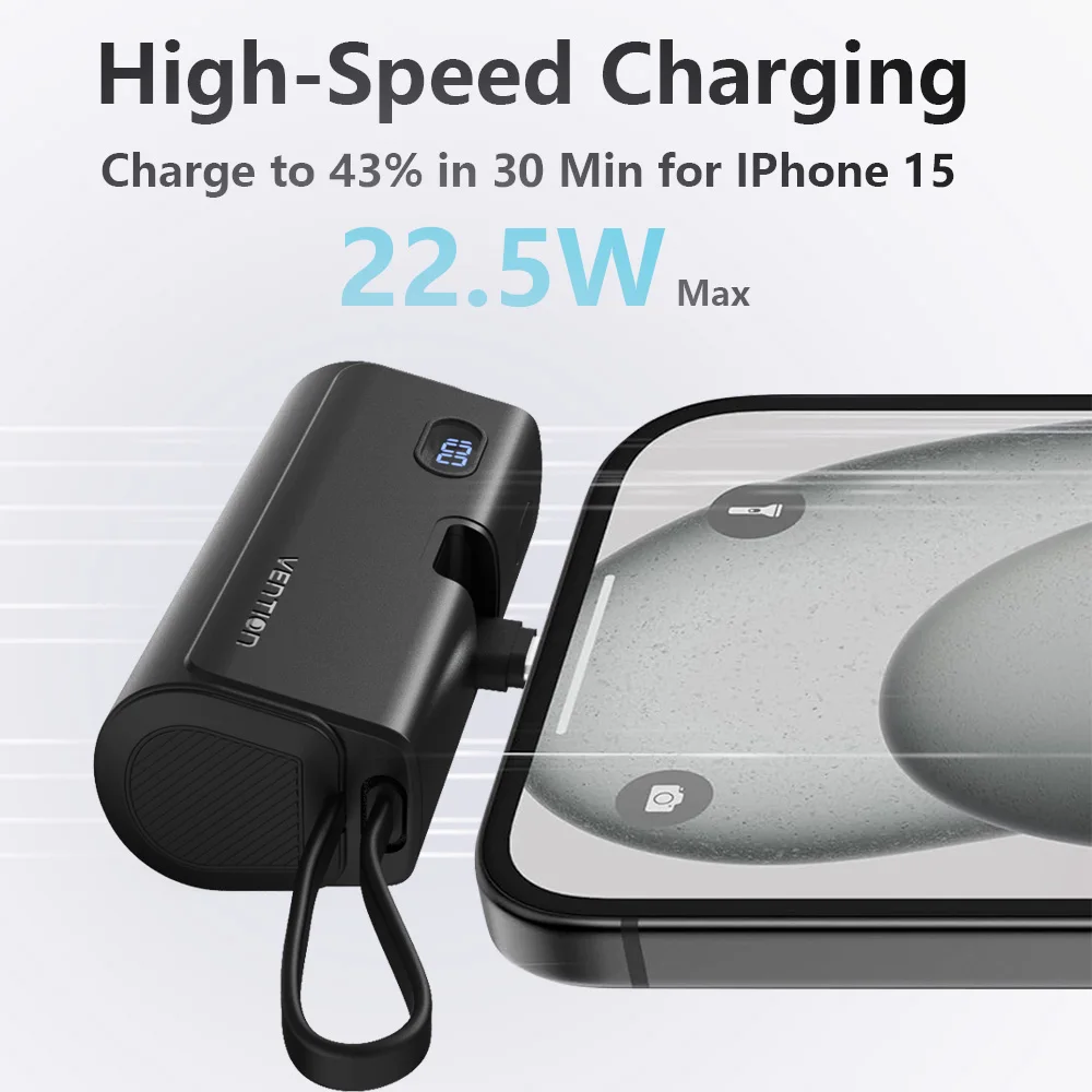 Power Bank 3 in 1 Mini External 4800mAh 22.5W Type C PD Charger For iPhone16 Xiaomi Vention
