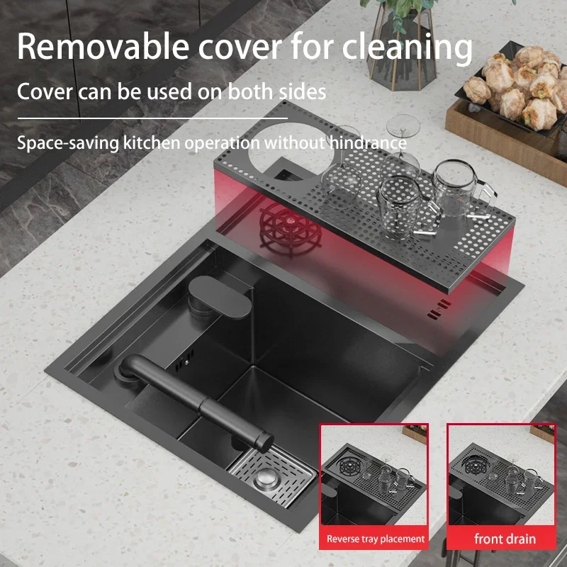 Hidden Cup Washer Nano 304 Stainless Steel Kitchen Sink Invisible Folding Faucet Small Single Bowl Wash Basin Dishwashing Pool