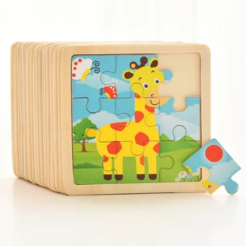Baby Wooden Montessori Puzzle Child Game Wooden Puzzle 3D Cartoon Animal Puzzle Babies Toys Puzzles For Kids 1 2 3 Year Old 1