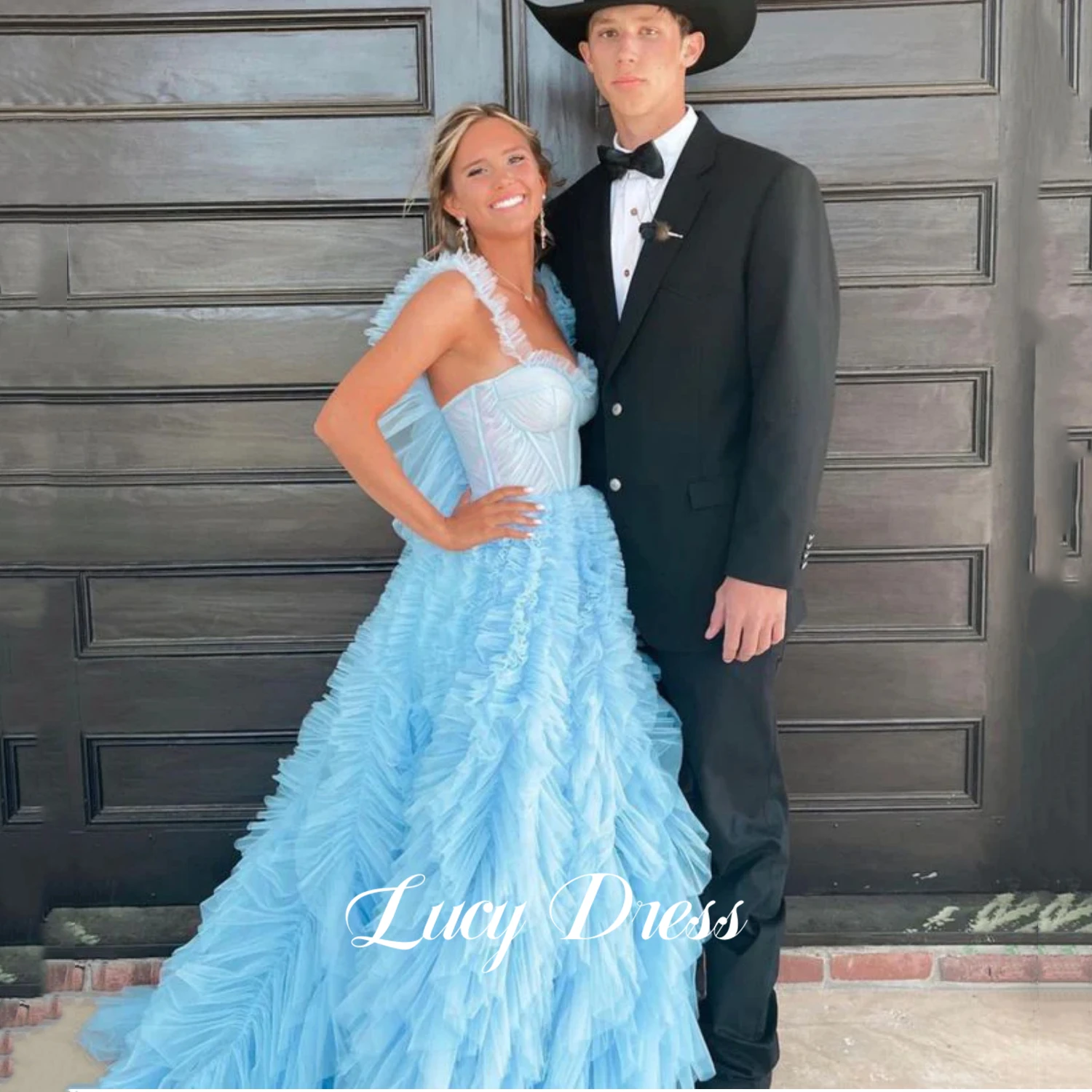 

Lucy Blue Evening Dresses Woman Elegant Party Dress for Women 2024 Line A Mesh Frills Ball Gowns Formal Occasion Dresses Prom