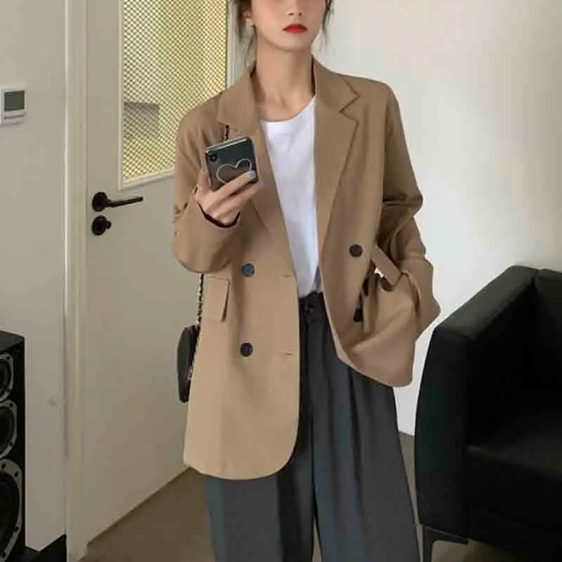 

Blazers Female Lapel Long-Sleeved Temperament Women Suit 2023 New Spring Autumn Fashion Casual Sag Loose Women Small Suit Y150