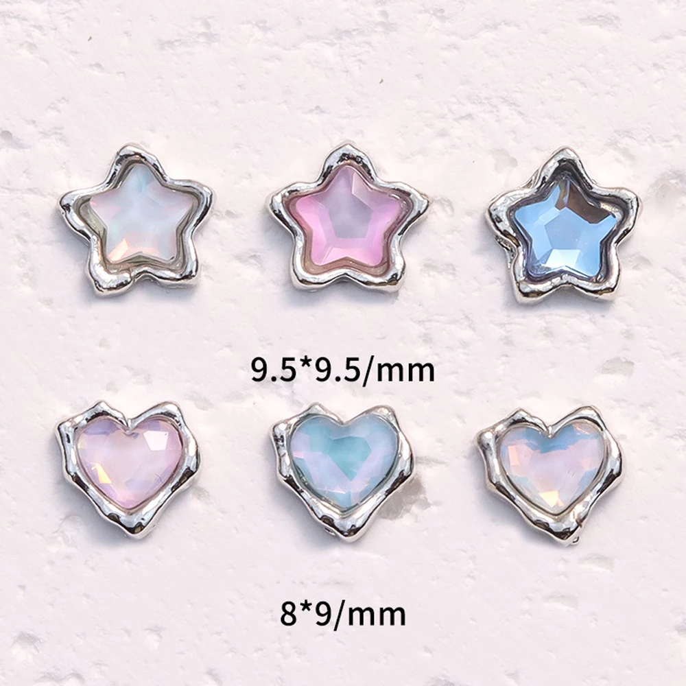 10Pcs 럭셔리 합금 러브 하트 스타 네일 아트 매력 3D 금속 가장자리 모카 컬러 네일 쥬얼리 장식 DIY 매니큐어 액세서리