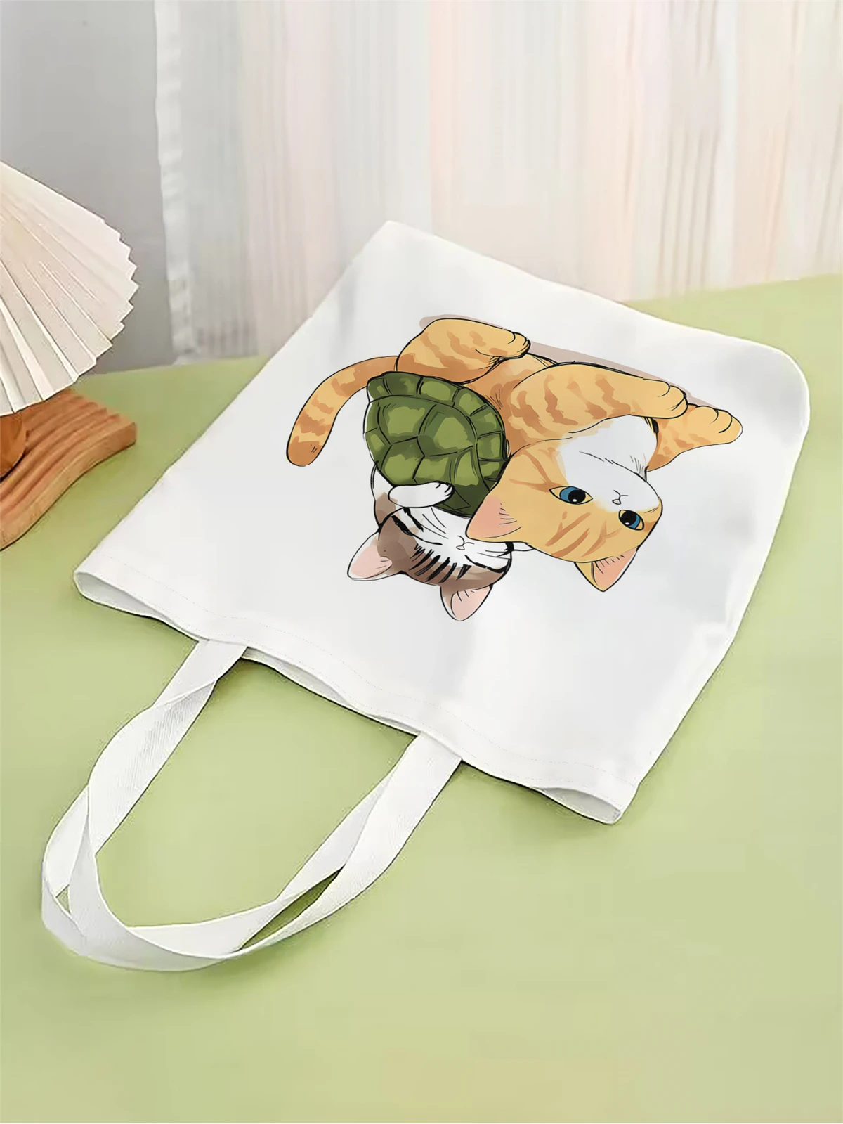 1pc,cartoon cat pattern handbag, reusable fashionable handbag, multifunctional handbag, printed canvas shopping bag