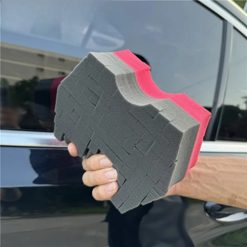 2.0 Red & Black Dual-Sided Cross-Cut Sponge - Improved Hold, Accesses Narrow Gaps for No-Rinse Car Cleaning  Convenient
