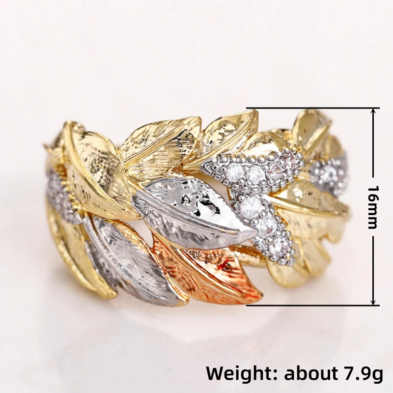 Huitan Three-tone Leaf Design Finger Rings for Women Inlaid Dazzling Cubic Zirconia New Fashion Wedding Band Luxury Lady Jewelry S60d3b07eca5f4a16bd8129584d8ecc6eP