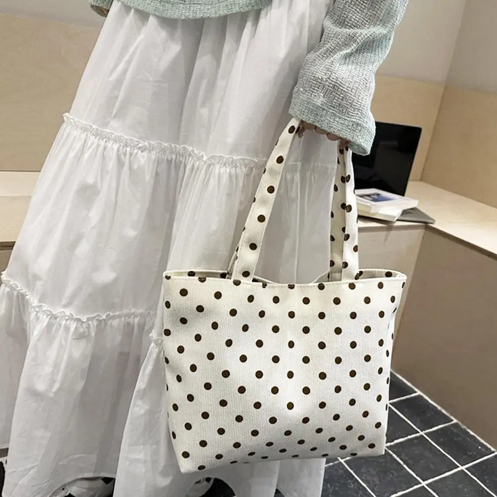 Borsa Tote Grande Capacità a Pois, Borsa a Spalla Casual da Donna in Tessuto, Borsa a Tracolla Singola Portatile alla Moda per Uso Quotidiano - immagine 5