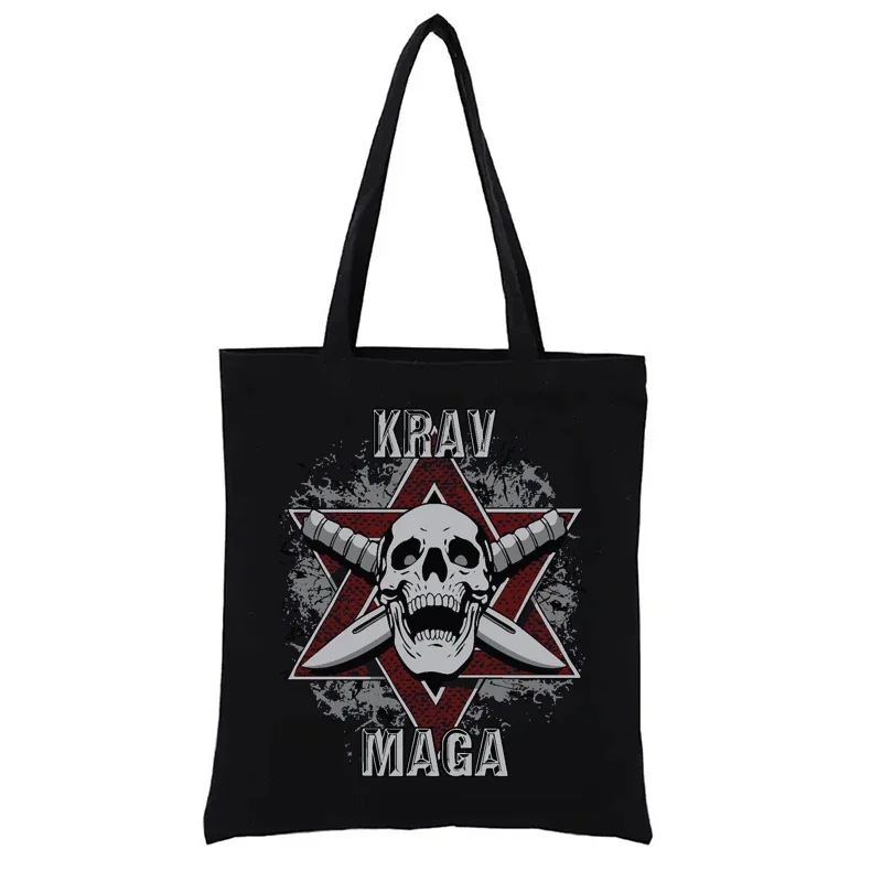 

Krav Maga Skull Canvas Shopping Bag Women's Handbags Tote Bags Aesthetic Funny Casual Fashion Totebag Shopper Shopping Eco