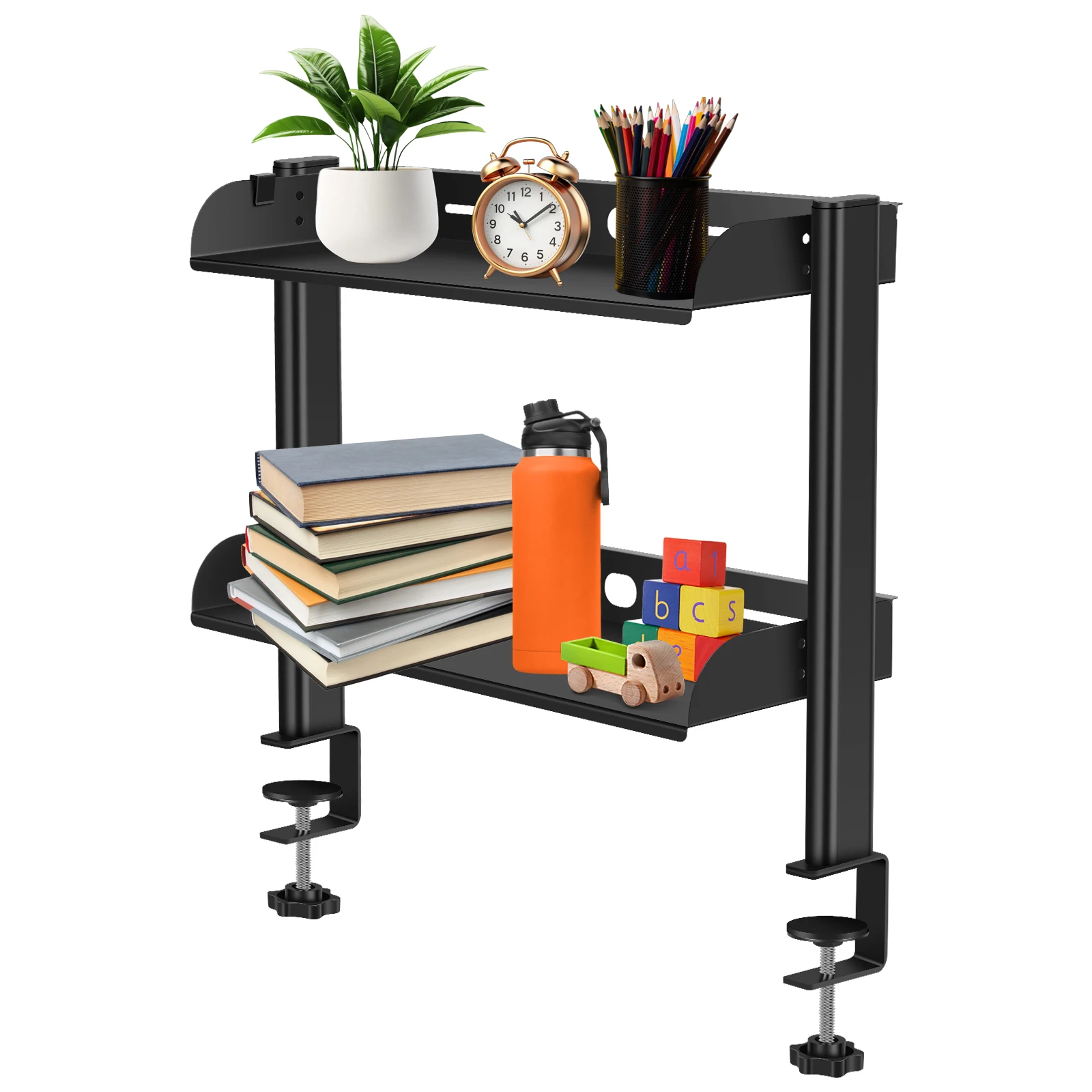 Clamp On Desk Shelf 2 Tiers Desktop Clamp Organizer Easy to Install Table Mount Shelf Space Saving Desktop