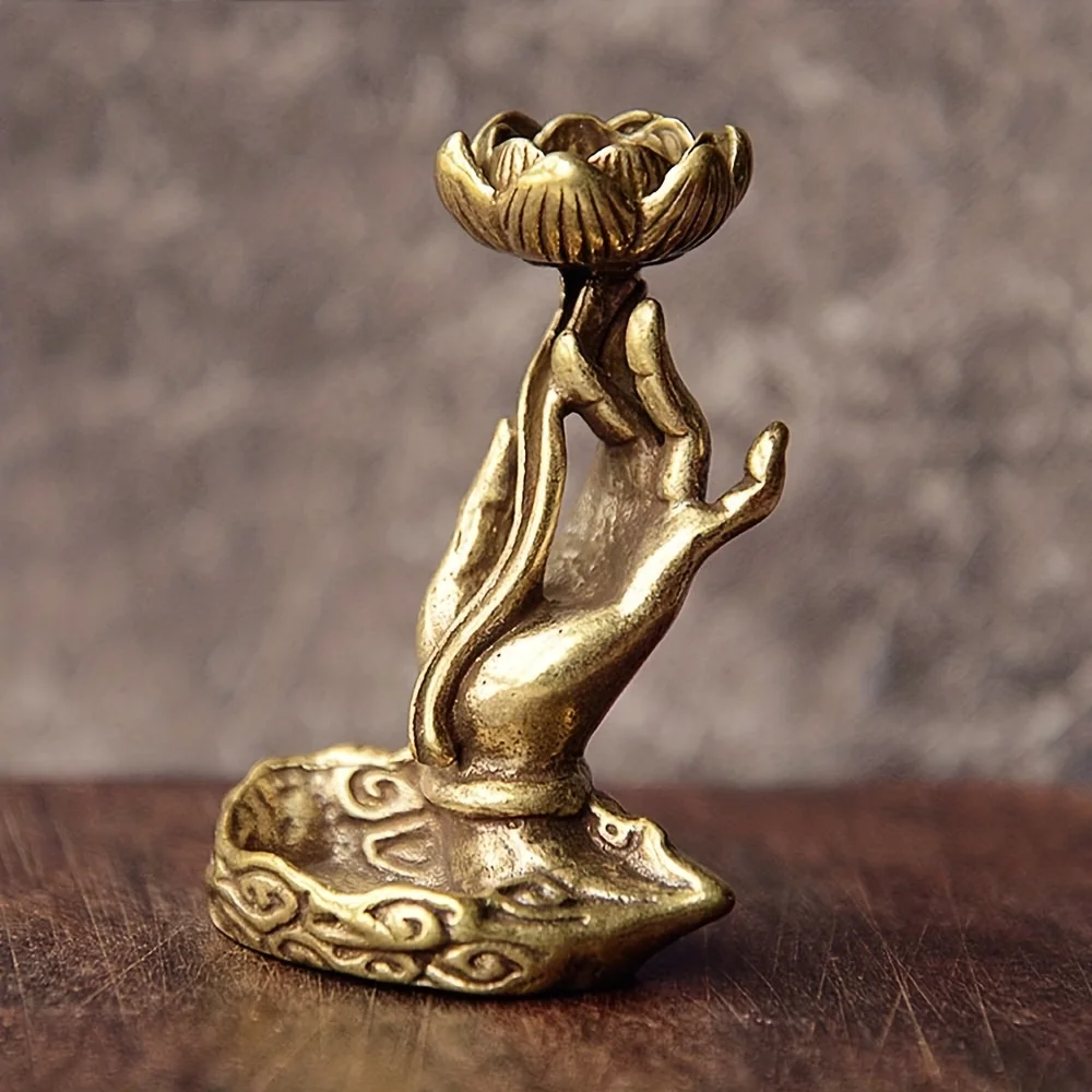 

1pc Buddha Hand Incense Burner with Lotus Insert for Yoga and Aromatherapy - Vintage Home Decoration