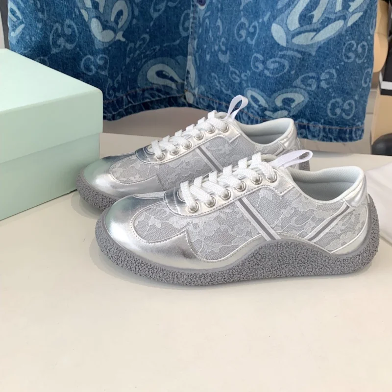 Retro thick soled lace training shoes, lace up sports and leisure shoes, women's leather breathable walking shoes